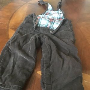 Brown overalls with flannel inside.